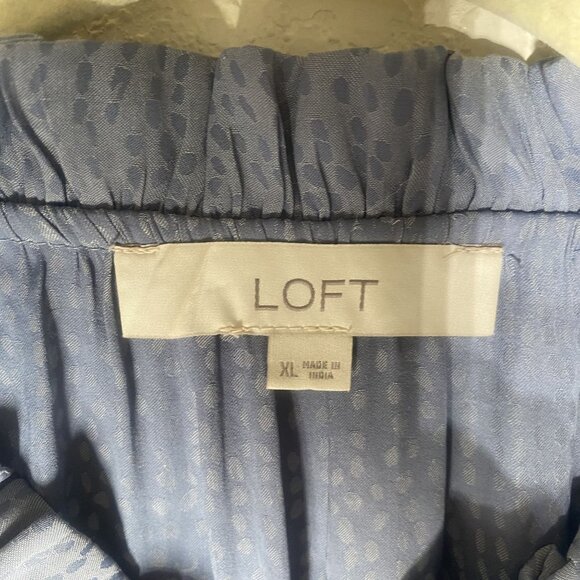 Loft Top Womens XL Blue Ruffled Long Sleeve Blouse Relaxed Casual - Picture 2 of 8